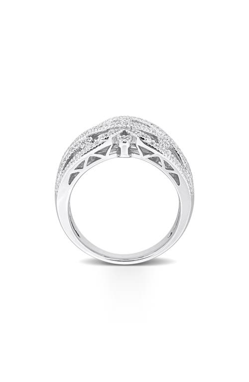 Delmar Sterling Silver Braided Diamond Band Ring -0.078 Ctw In Silver/white