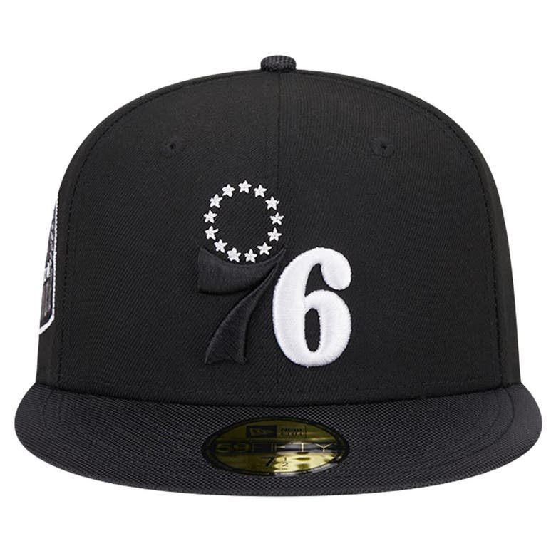 Shop New Era Black Philadelphia 76ers Active Satin Visor 59fifty Fitted Hat