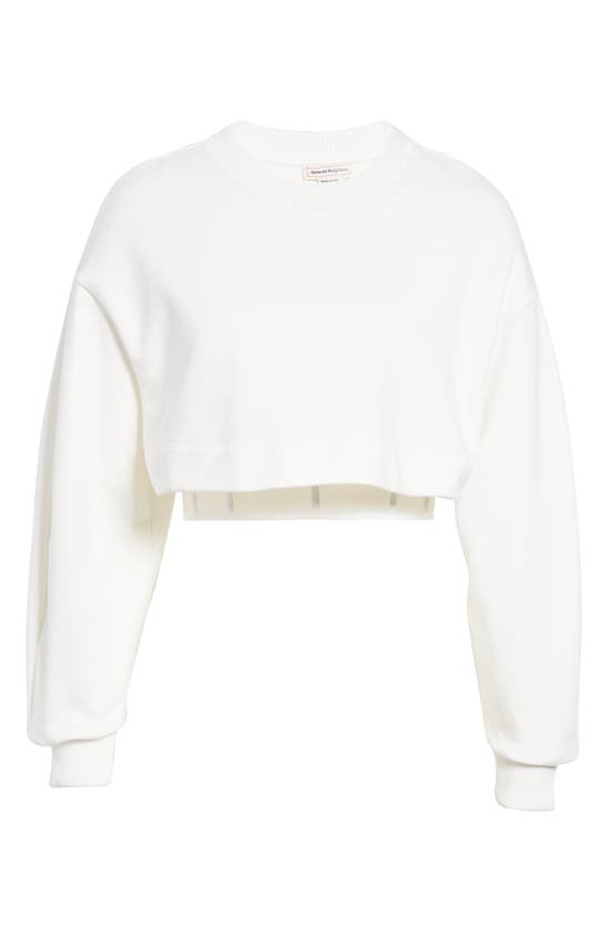 Alexander Mcqueen Crop Cotton Sweatshirt With Sheer Corset Inset In 9015 Ivory