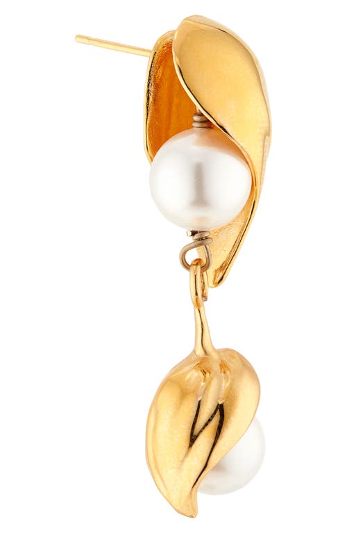 Shop Oscar De La Renta Imitation Pearl Abstract Leaf Drop Earrings In Gold