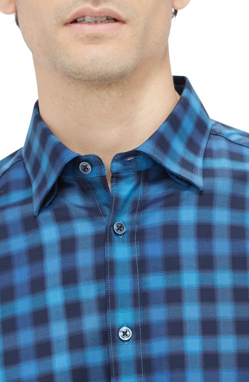 Shop Bugatchi Karl Shaped Fit Buffalo Plaid Stretch Cotton Button-up Shirt In Navy