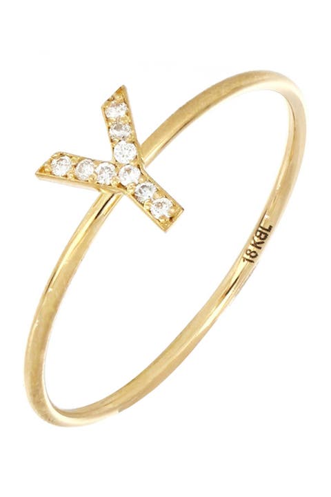 18K Yellow Gold Pave Diamond Initial Ring - Multiple Letters Available (Nordstrom Exclusive)