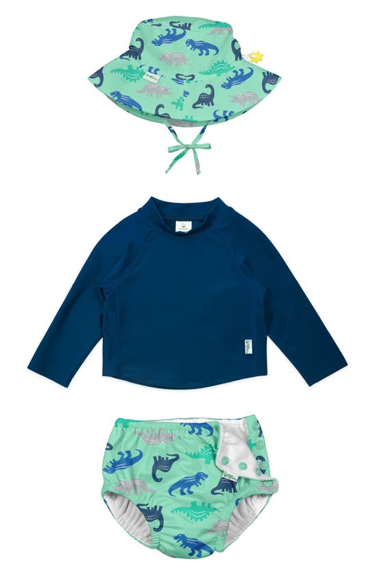 Green Sprouts Babies' Sun Hat, Long Sleeve Rashguard & Reusable Swim Diaper Set In Navy