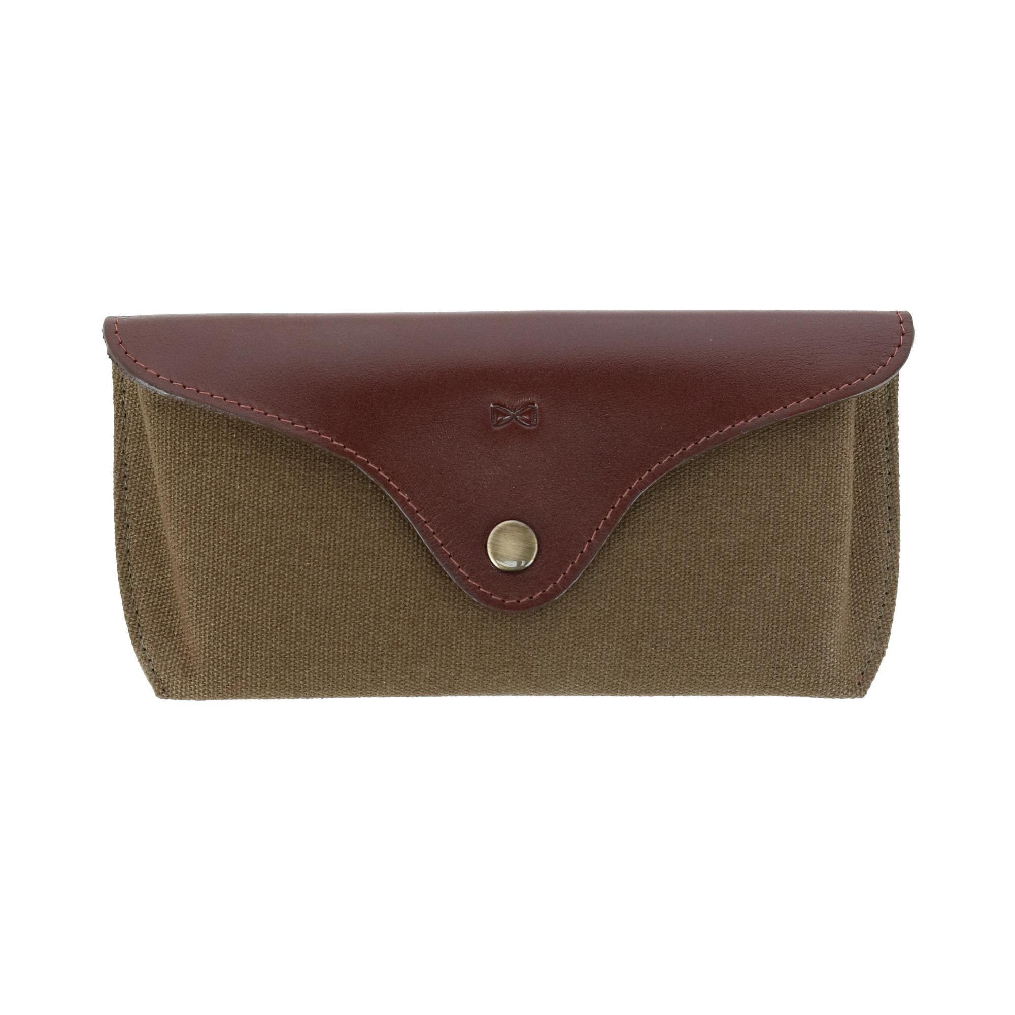 Trafalgar Charing Cross Leather and Canvas Snap Glasses Case in Olive Canvas With Leather 