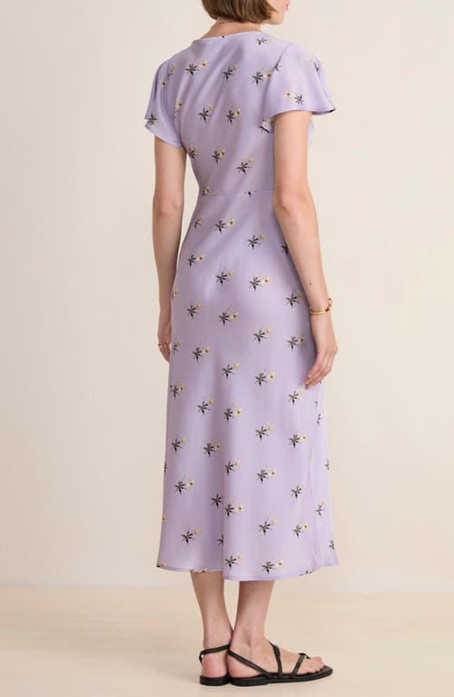 Shop Vineyard Vines Floral Flutter Sleeve Satin Midi Slipdress In Audrey Floral - Iris