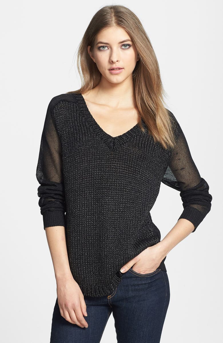 Trouvé Sheer Panel V-Neck Sweater | Nordstrom