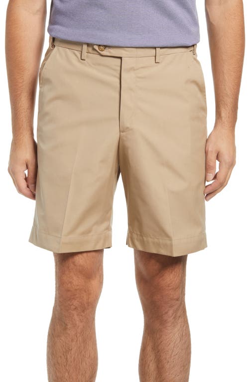 Prime Flat Front Poplin Shorts in Tan