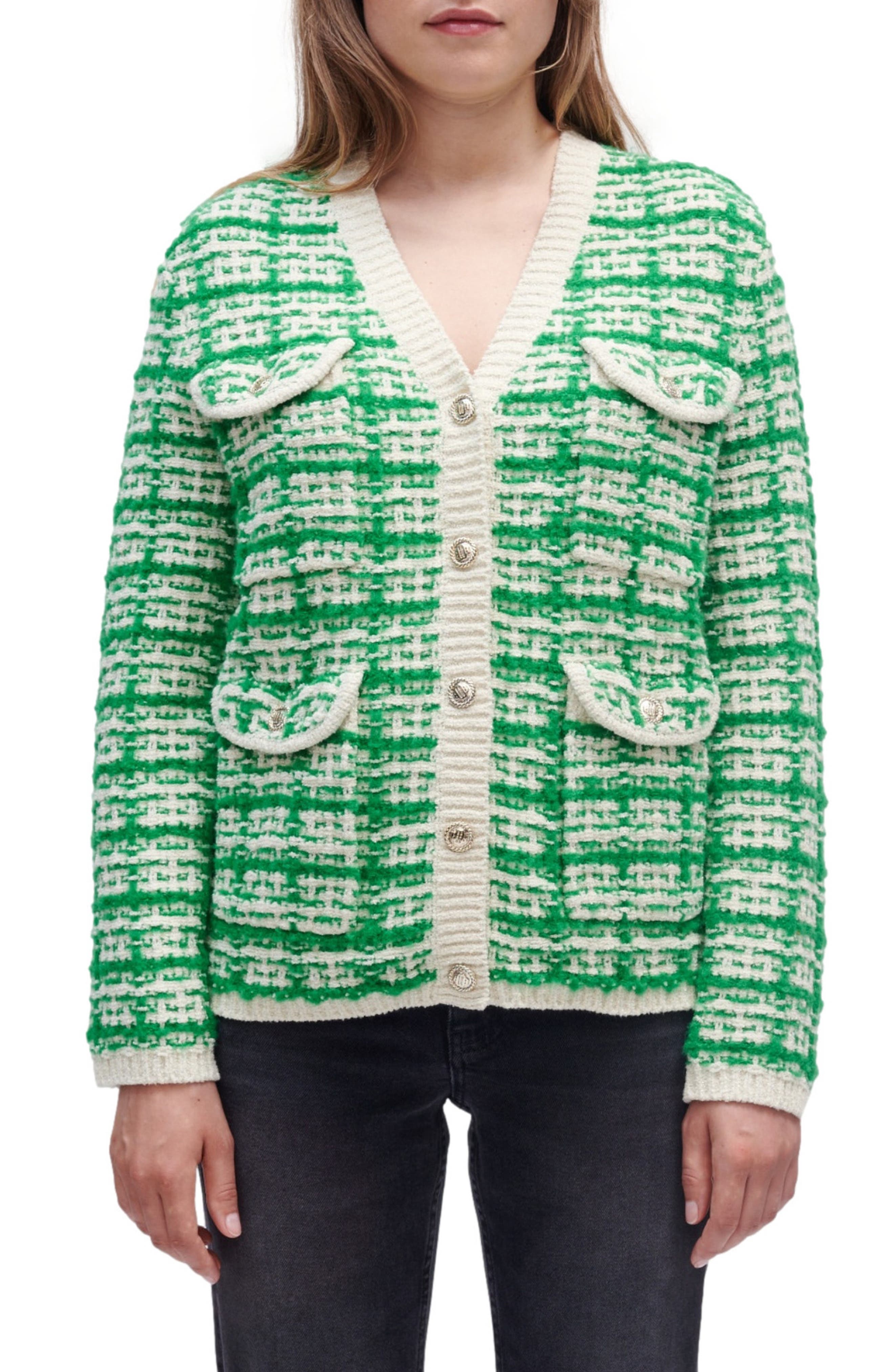 Maje Metalo Plaid Cardigan in Green