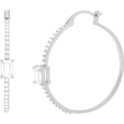 Lesa Michele Baguette & Pave Hoop Earrings
