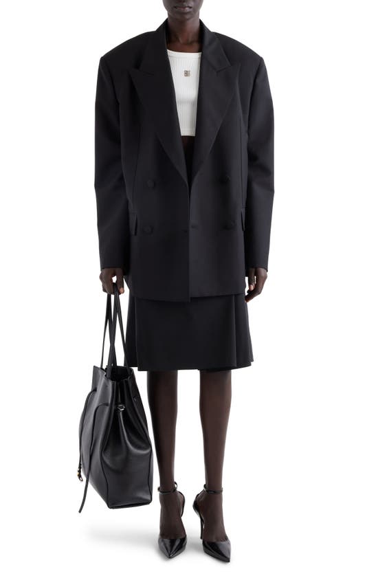 Shop Givenchy Double Breasted Oversize Wool & Mohair Blazer In Black