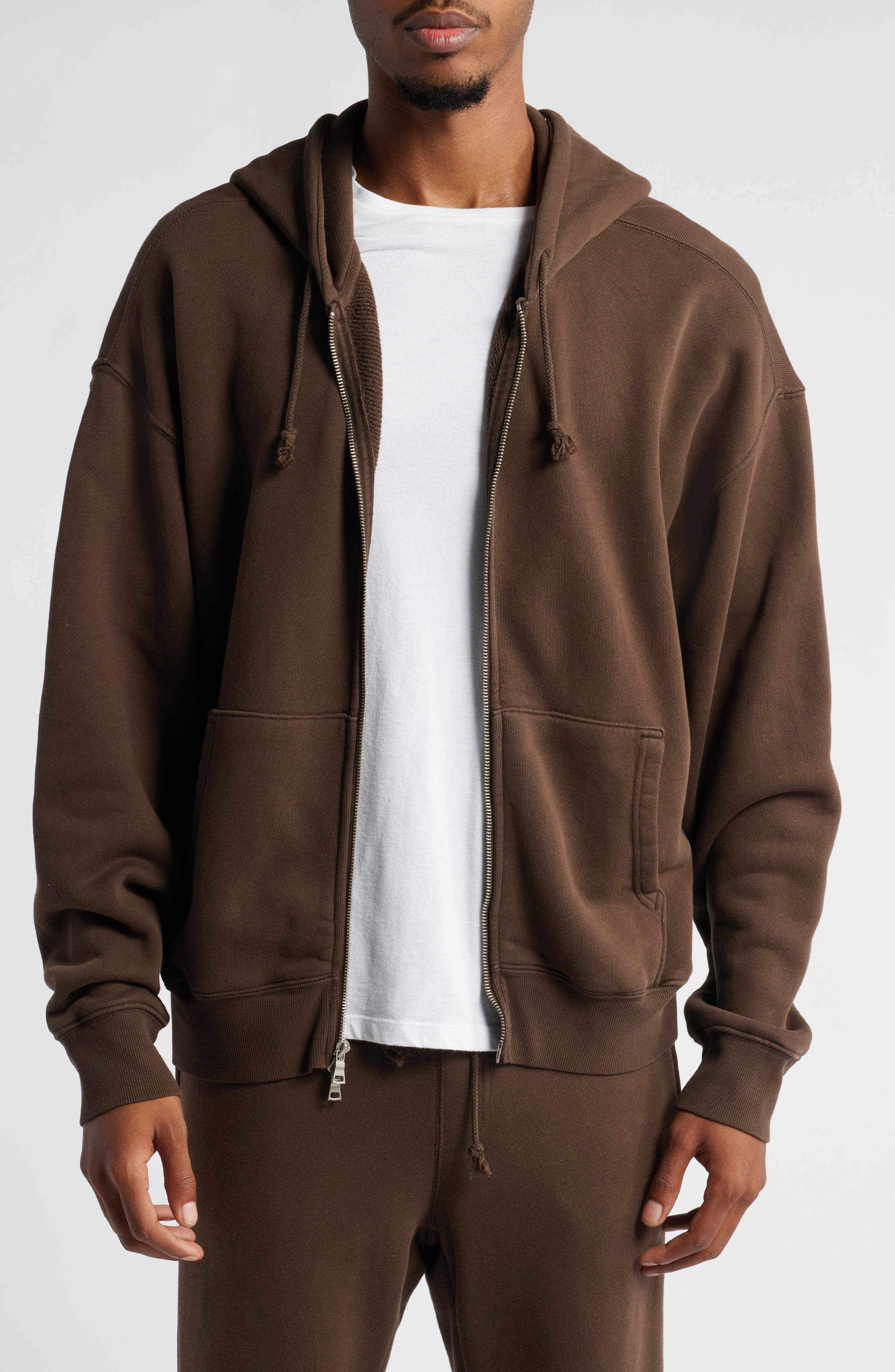 Elwood Core Oversize Terry Full Zip Hoodie in Vintage Chocolate 