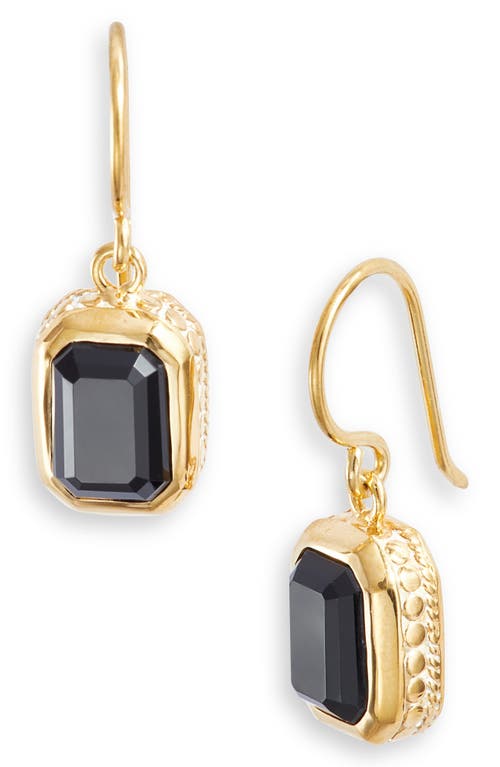 Rectangular Onyx Drop Earrings in Gold/Black Onyx