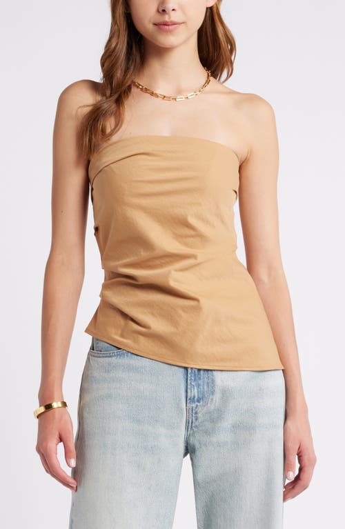 Shop Open Edit Strapless Asymmetric Top In Tan Cartouche