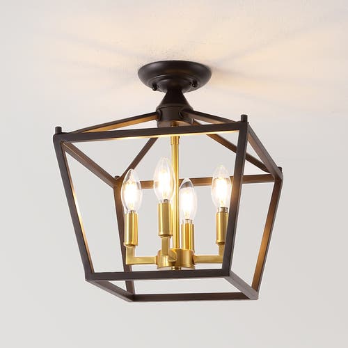 Jonathan Y Plains 4-light Iron Modern Farmhouse Led Flush Mount In Oil Rubbed Bronze/brass Gold