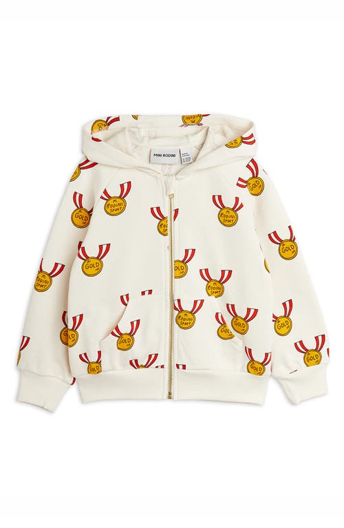 Mini Rodini Kids' Medals Print Organic Cotton Zip Hoodie Grey at Nordstrom,