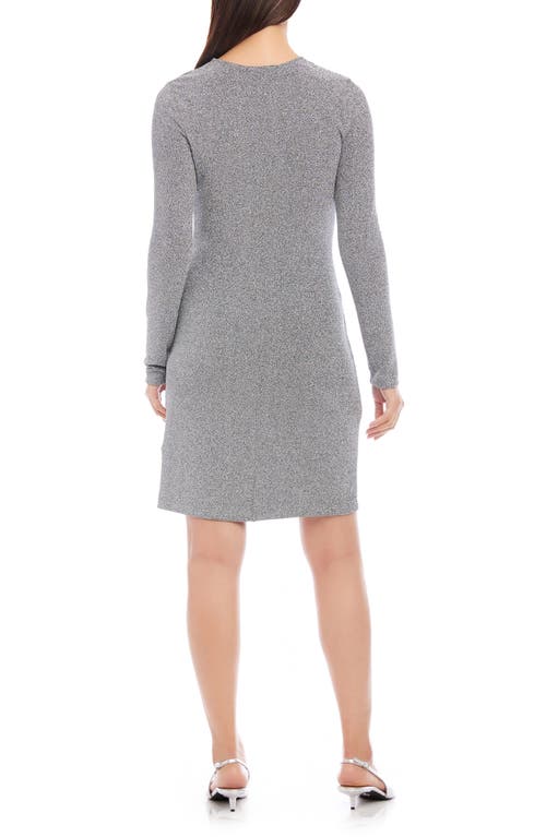 Karen Kane Long Sleeve Shirred Metallic Dress In Silver In Silver