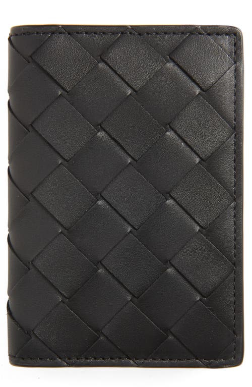 Bottega Veneta Intrecciato Bifold Leather Wallet in Black/Black-Silver