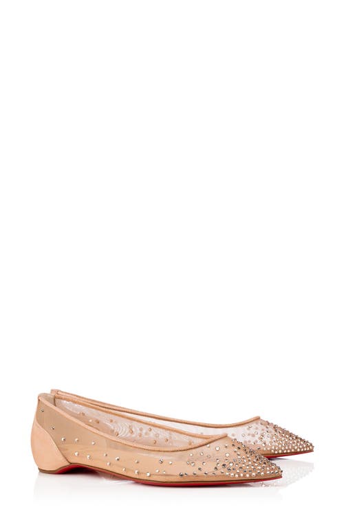 Christian Louboutin Follies Crystal Embellished Mesh Pointed Toe Flat Light Silk at Nordstrom,