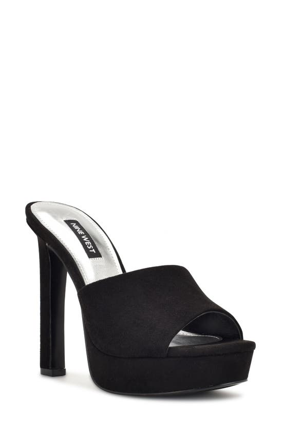 Nine West Wiliam Platform Slide Sandal In Black Suede