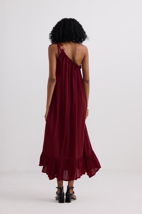 Reistor One-shoulder Midi Dress In Burgundy
