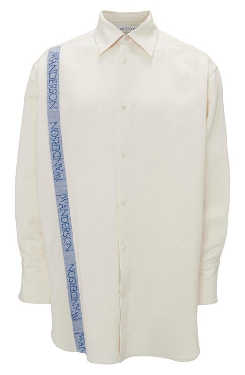 JW Anderson Oversize Logo Tape Cotton & Linen Button-Up Shirt Off White at Nordstrom,