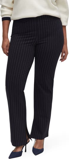 High Waist Pinstripe Flare Leg Pull-On Pants