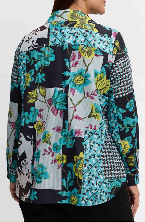 Foxcroft Kylie Cotton Sateen Button-up Shirt In Aqua/ Green Multi