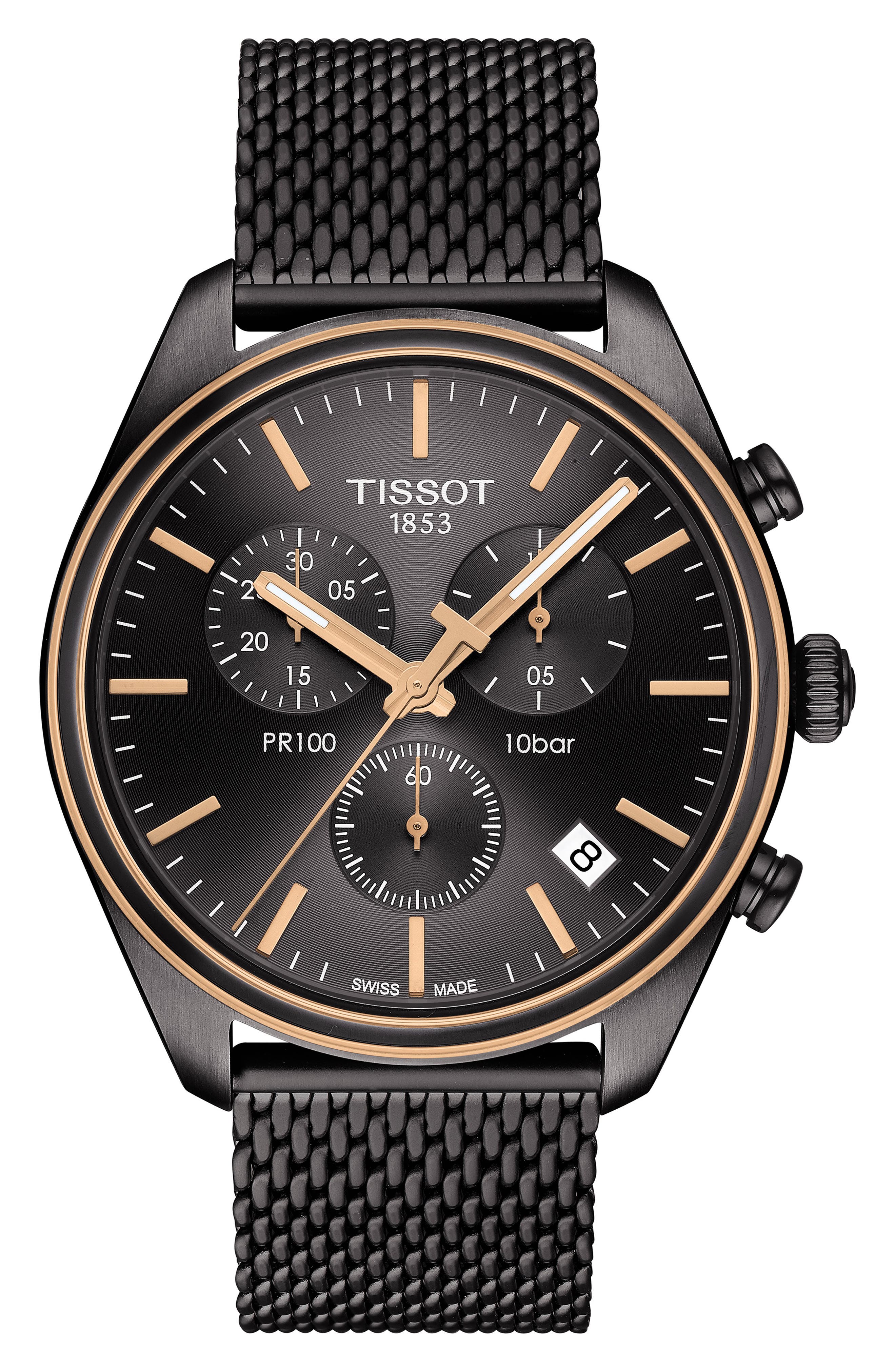 tissot pr 100 chronograph mesh men's watch
