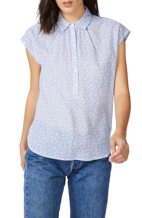Floral Stripe Top in Chambray Blue
