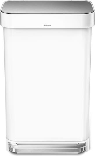 Simplehuman Plastic Rectangular Step Trash Can with Liner Pocket, White, 45L