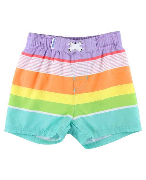 RuggedButts Baby Boys UPF50+ Swim Trunks in Island Rainbow at Nordstrom