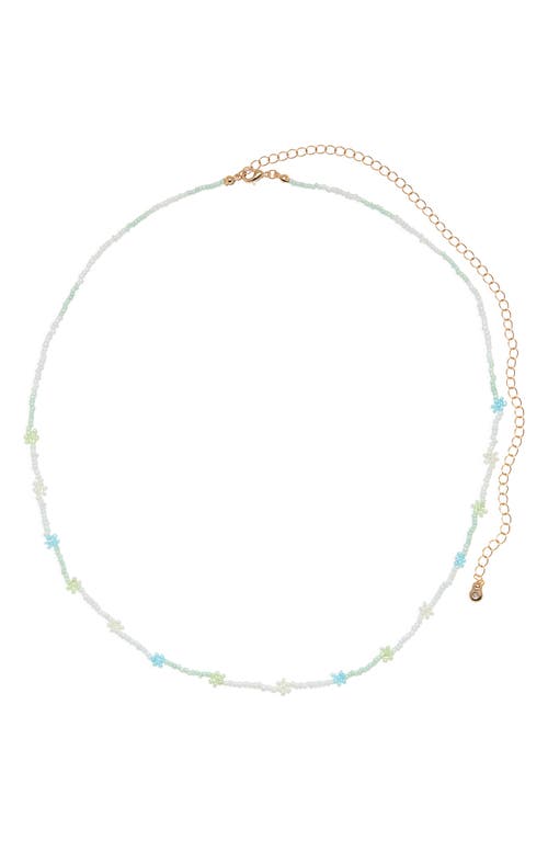 Daisy Seed Bead Belly Chain in White- Blue