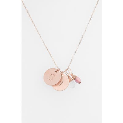 Nashelle 14K-Gold Fill Heart Disc, Moonstone & Pink Quartz Initial Necklace