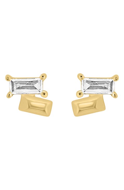 14K Yellow Gold Baguette Diamond Stud Earrings - 0.26ct.