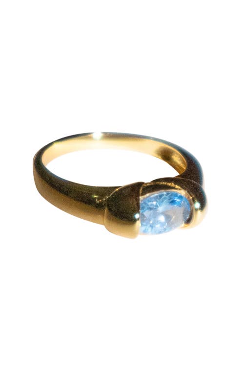 Shop Seree Cleo Zircon Croissant Ring In Blue