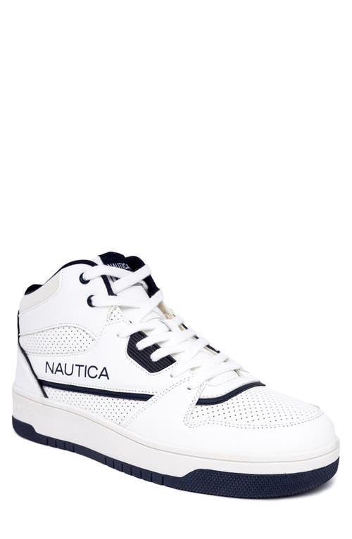 Nautica High Top Sneaker In White/navy 1