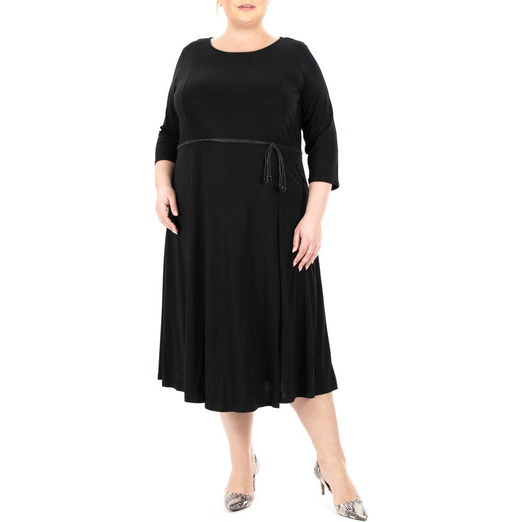 Shop Nina Leonard Sylvia Tie Waist Dress In Black