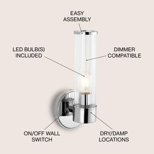 Jonathan Y Cecil 1-light Tall Cylinder Iron/striped Glass Modern Mid-century Led Vanity In Chrome With Clear Shade