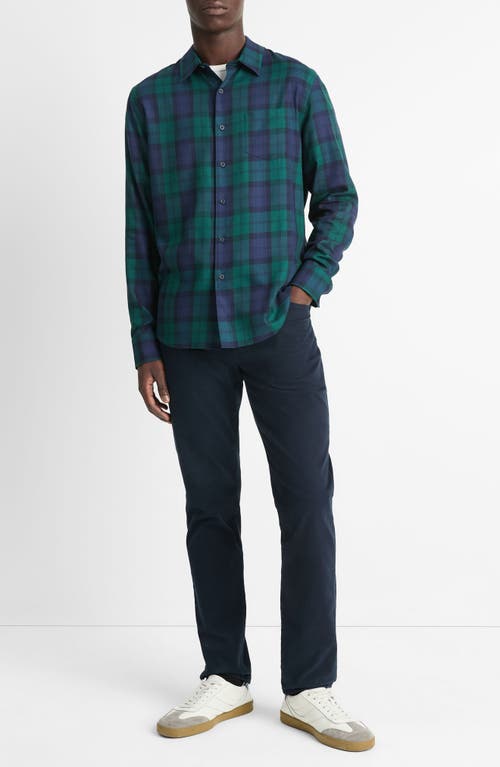 Shop Vince Castaic Plaid Button-up Shirt In Coastal/dark Emerald Bay