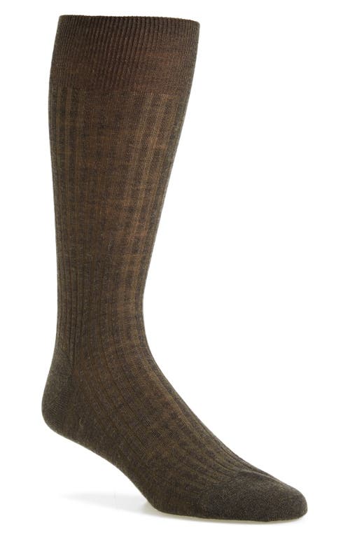 Pantherella Merino Wool Blend Dress Socks In Dark Olive Mix
