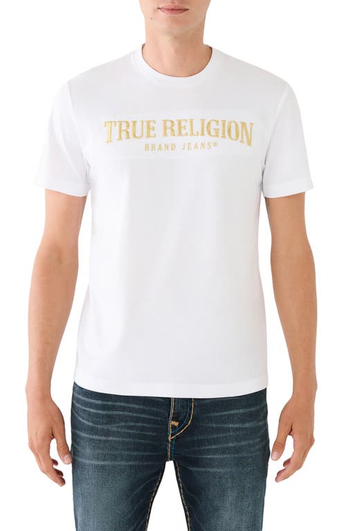 Gold Arch Embroidered T-Shirt in Optic White