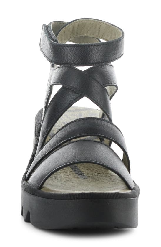 Shop Fly London Bafy Ankle Strap Platform Wedge Sandal In Black Mousse