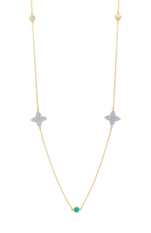 Freida Rothman Brooklyn Coast Clover Disc Station Necklace In Silvr/gld/mother Of Pearl