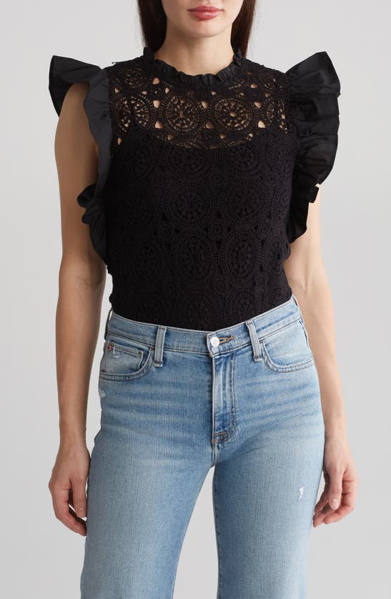 Shop By Design Emma Cotton Crochet Top In Black