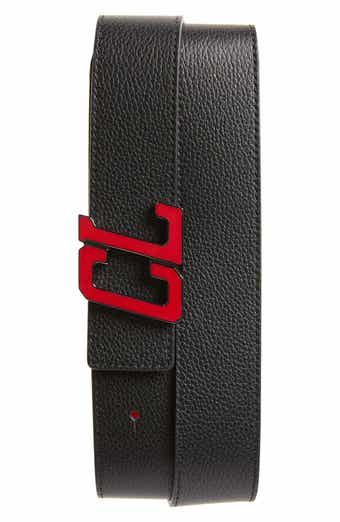 CL logo - Belt - Embossed calf leather and metal - Black