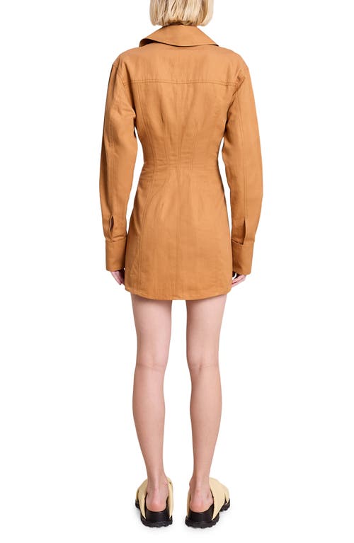 Shop A.l.c . Corset Inspired Long Sleeve Cotton & Hemp Shirtdress In Bronze