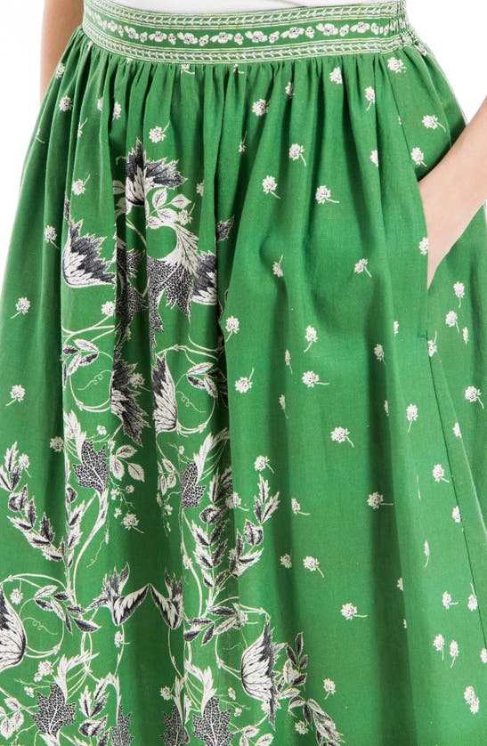 Shop Max Studio Floral Print Linen Blend Midi Skirt In Green/cream Floral Swirl