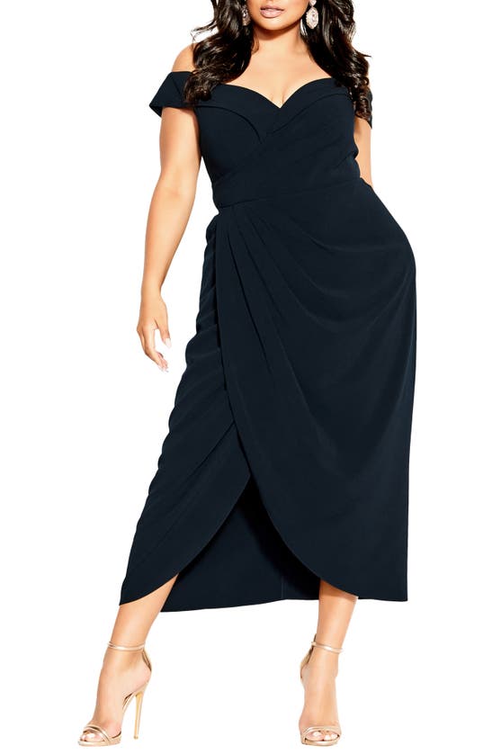 CITY CHIC RIPPLE LOVE OFF THE SHOULDER MAXI DRESS