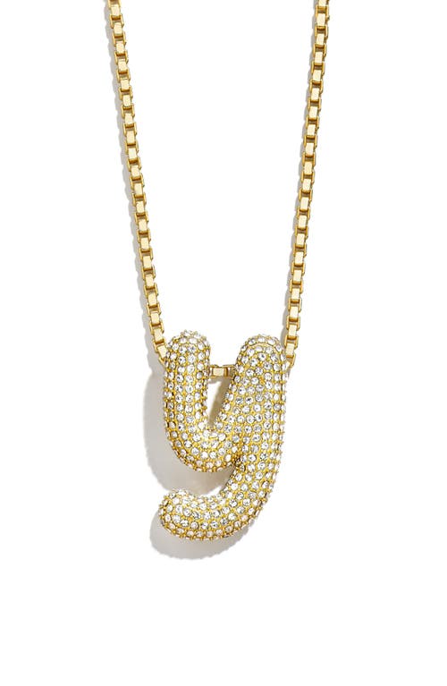 Pavé Crystal Bubble Initial Pendant Necklace in Gold Y