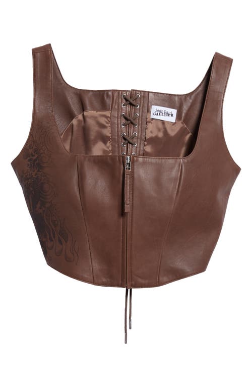 Jean Paul Gaultier Tattoo Print Laced Back Leather Bustier In Brown